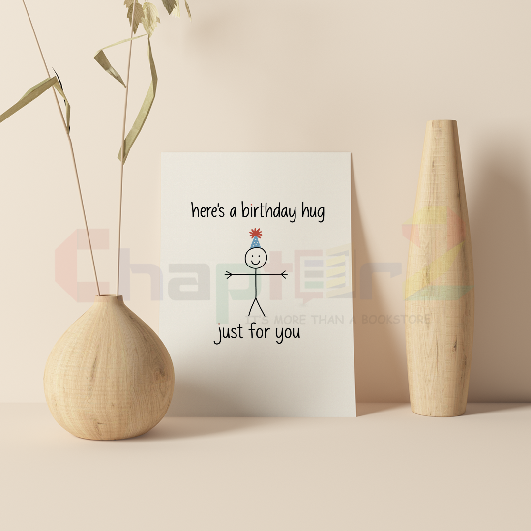 card 14d happy birthday greeting card featuring stick figure hug and party hat design
