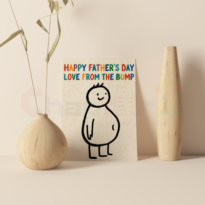 love from the bump fathers day greeting card featuring cute doodle and colorful