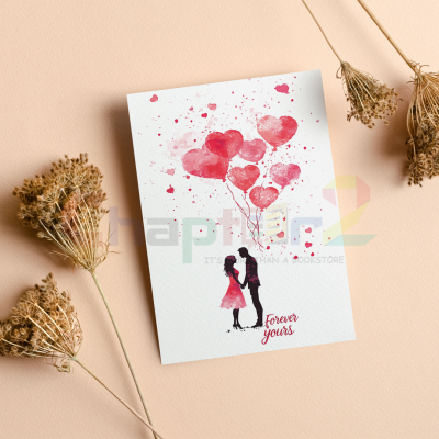 anniversary card featuring forever yours watercolor silhouette hearts design