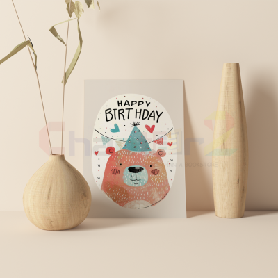 happy birthday greeting card featuring cute party bear design