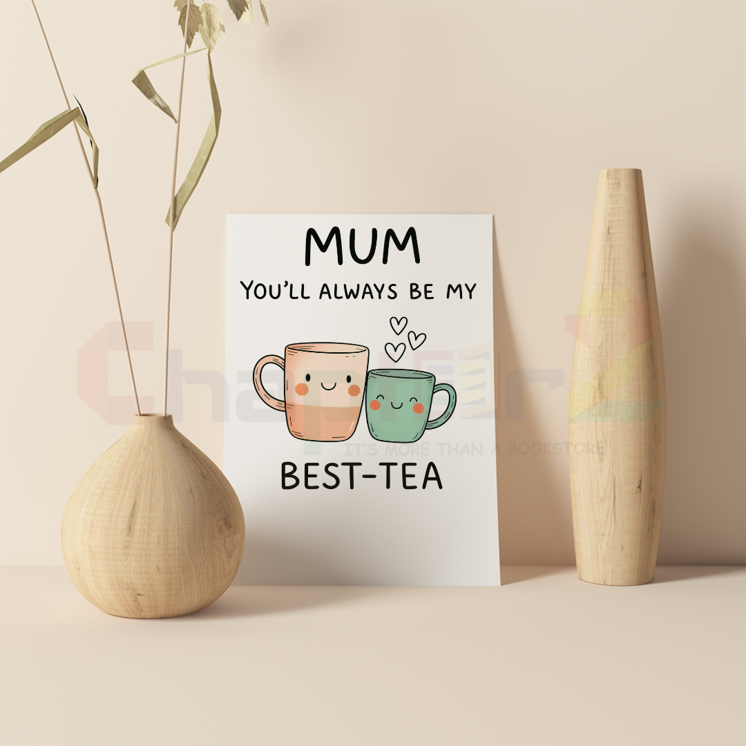card 16d cute smiling pink and green tea mugs mum you'll always be my best-tea mothers day greeting card