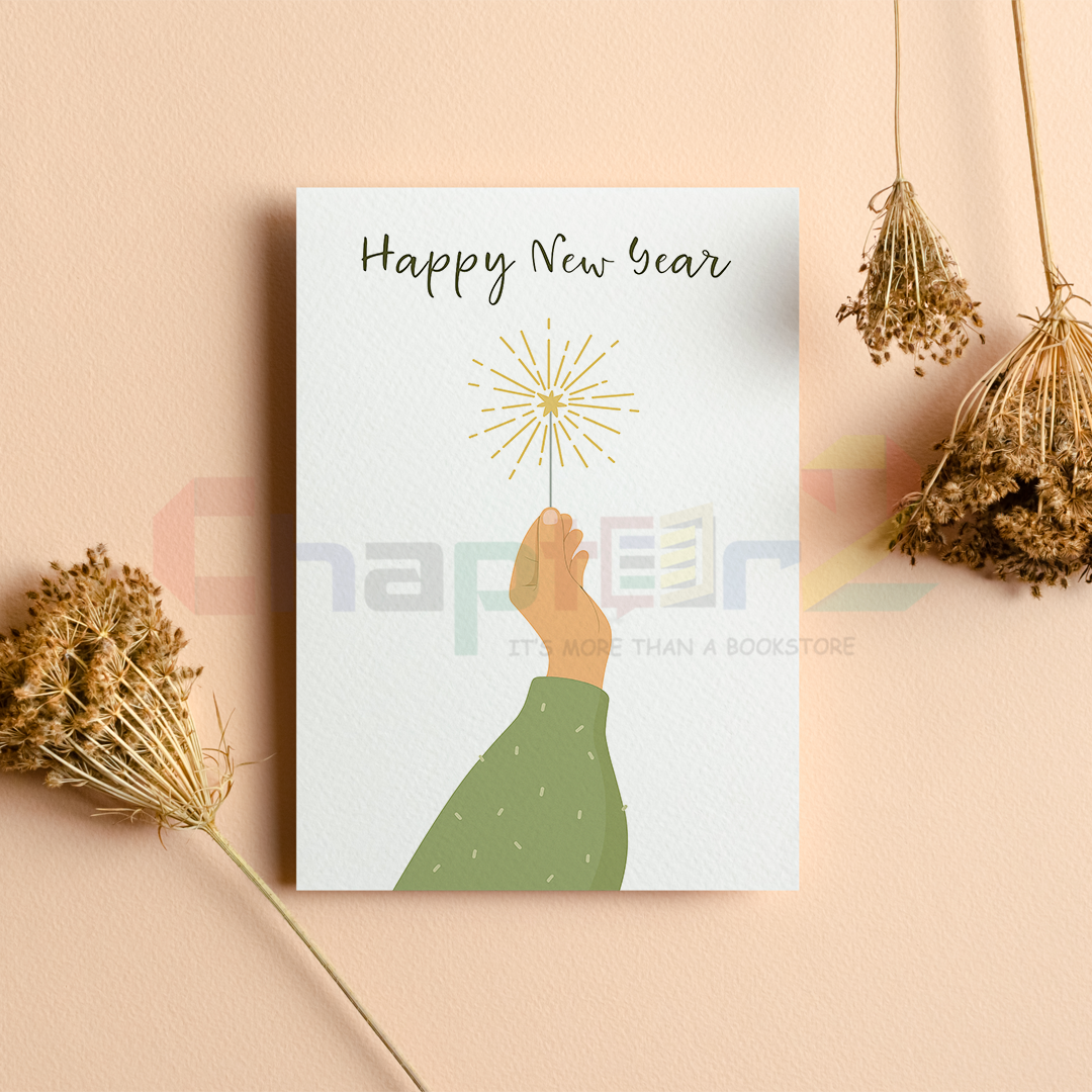 card 16d illustrated hand holding glowing golden sparkler happy new year greeting card