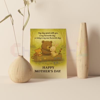 cute woodland bear tiger cub and bunny illustration happy mothers day greeting card