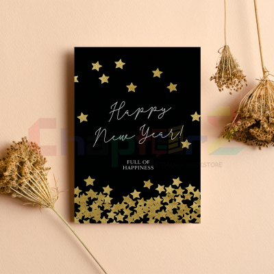 luxury black and gold glitter stars happy new year full of happiness greeting card