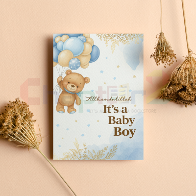 baby boy greeting card featuring allhamdulillah its a baby boy teddy bear design