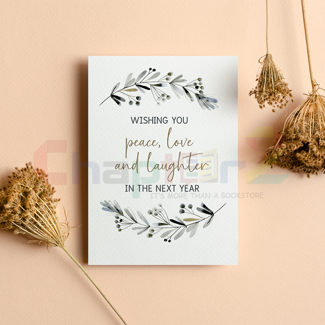 card 18d watercolor winter botanical branch wreath peace love and laughter new year greeting card