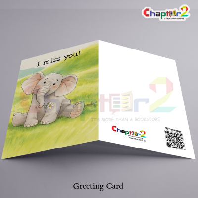 "I Miss You!" Cute Baby Elephant In Meadow Long-Distance Greeting Card 2 card 1c 9