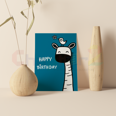 Full view of the happy birthday greeting card showing its vibrant teal blue