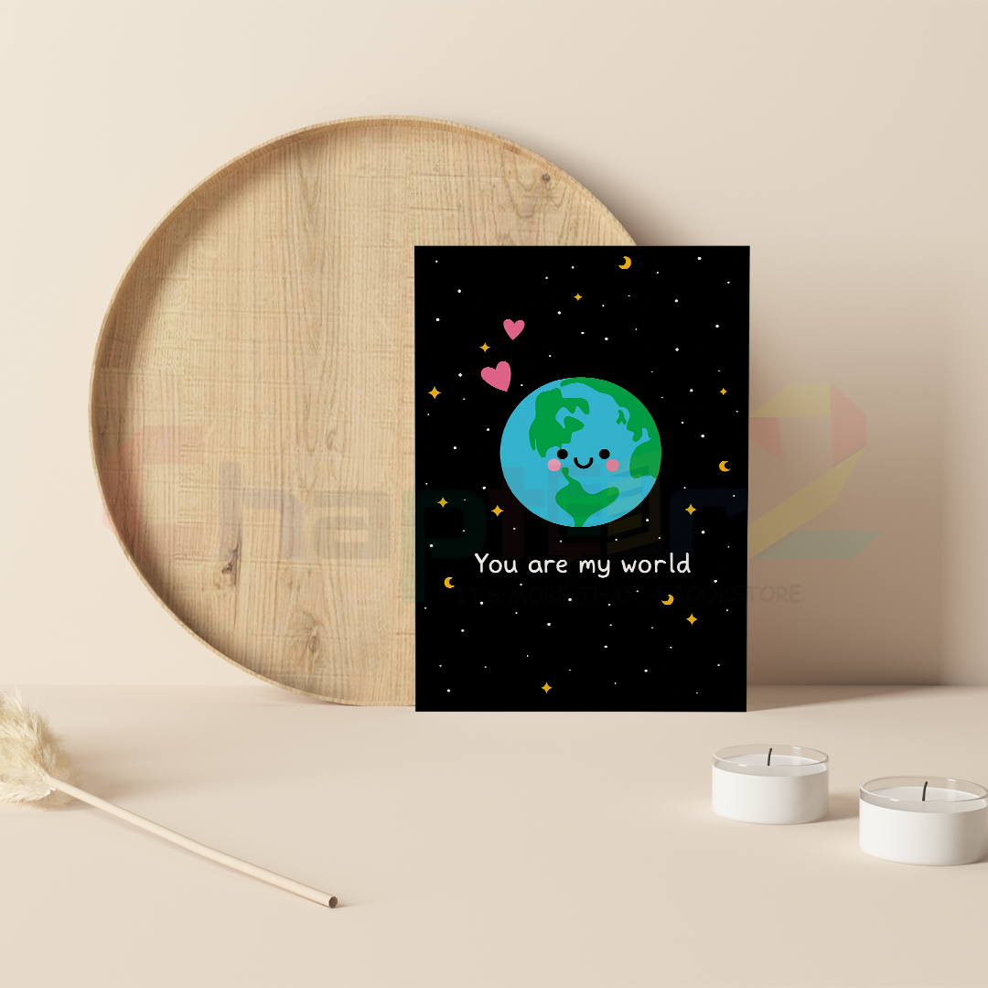 card 43d cute smiling planet earth with starry space background you are my world i love you greeting card
