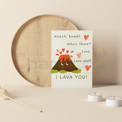 cute smiling volcano erupting hearts knock knock joke i lava you i love you greeting card