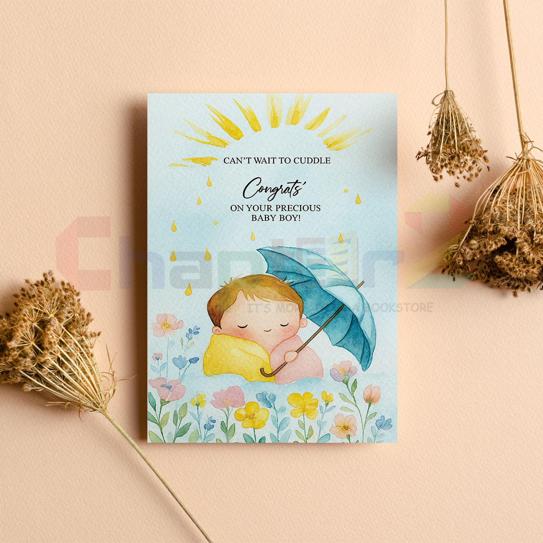 card-5d baby boy greeting card featuring cant wait to cuddle umbrella design