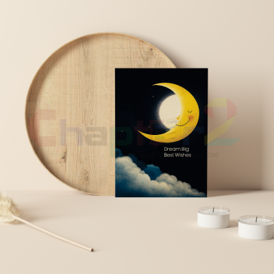 best wishes greeting card featuring dream big smiling crescent moon design