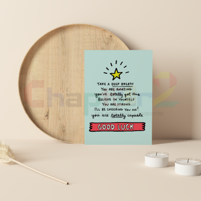 best wishes greeting card featuring take a deep breath good luck motivation design