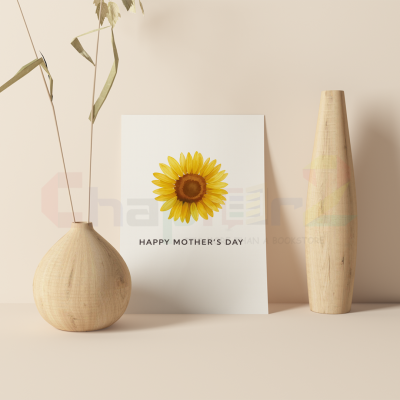 bright yellow blooming sunflower happy mothers day greeting card