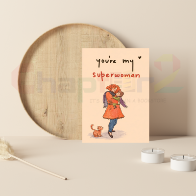 cute storybook illustration mother holding child with pet cat you're my superwoman mothers day greeting card