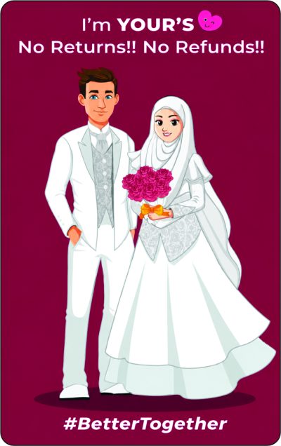 front view of muslim wedding couple hard plastic wallet card