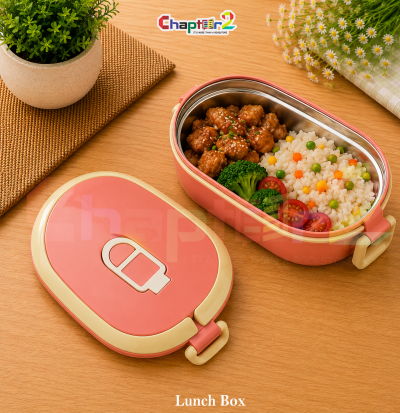 open pink stainless steel oval bento lunch box