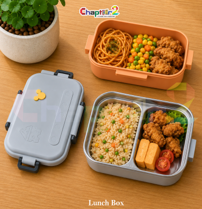 open grey 2 compartment sus304 stainless steel foodie bento lunch box
