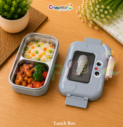 open grey cute character 2 compartment stainless steel bento lunch box