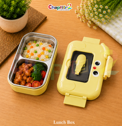 open yellow cute character 2 compartment stainless steel bento lunch box