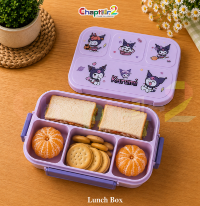 open lavender purple cute kuromi 4 compartment bento lunch box