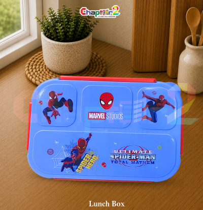 open blue and red kids spider-man 4 compartment bento lunch box