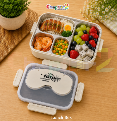 open off-white 4 compartment stainless steel bento lunch box