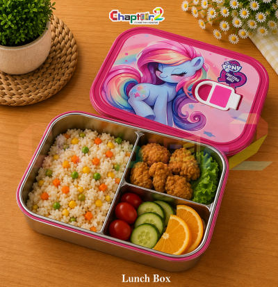 open magenta pink my little pony 3 compartment stainless steel bento lunch box