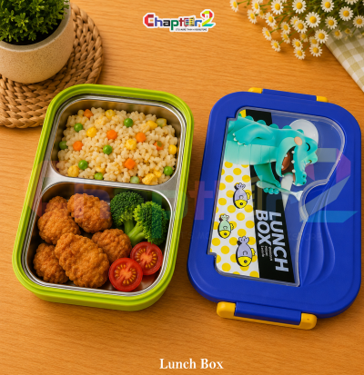 open lime green and blue cute crocodile 2 compartment stainless steel bento lunch box