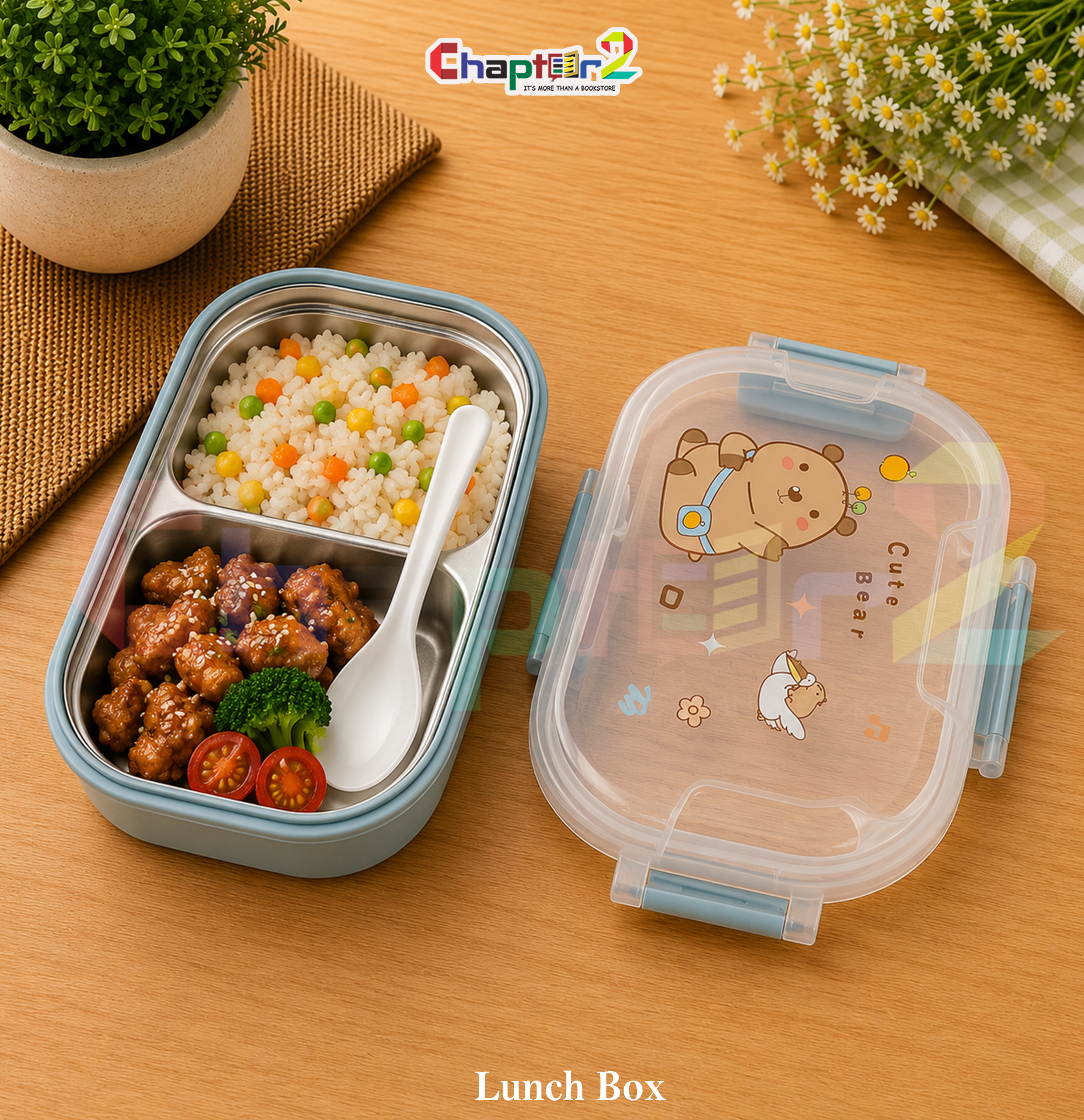 51065546 (3) pen pastel blue cute bear 2 compartment stainless steel bento lunch box