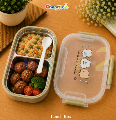 open sage green happy together 2 compartment stainless steel bento lunch box