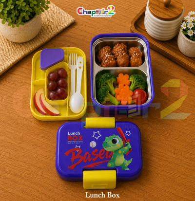 open baseball dino purple stainless steel kids lunch box with yellow snack tray cutlery