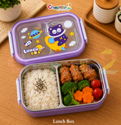 open space bear purple stainless steel kids lunch box
