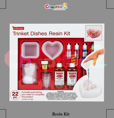 Craft Smart epoxy resin kit for DIY trinket dishes with heart silicone mold and color pigments