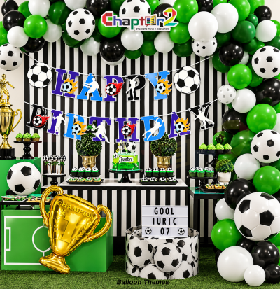 Football balloon garland kit with champion trophy foil balloon and soccer print balloons
