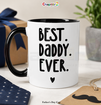 Best daddy ever customized mug in two-tone white ceramic with black handle and black interior featuring bold typography and heart