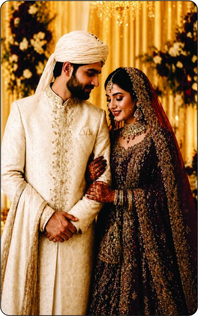 front view of elegant pakistani wedding bride and groom hard plastic wallet card keepsake