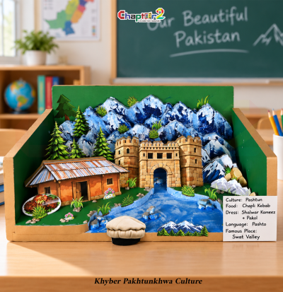 3d student project khyber pakhtunkhwa culture model customized according to customer requirements with bab-e-khyber swat valley mountains and pashtun traditions for school exhibition