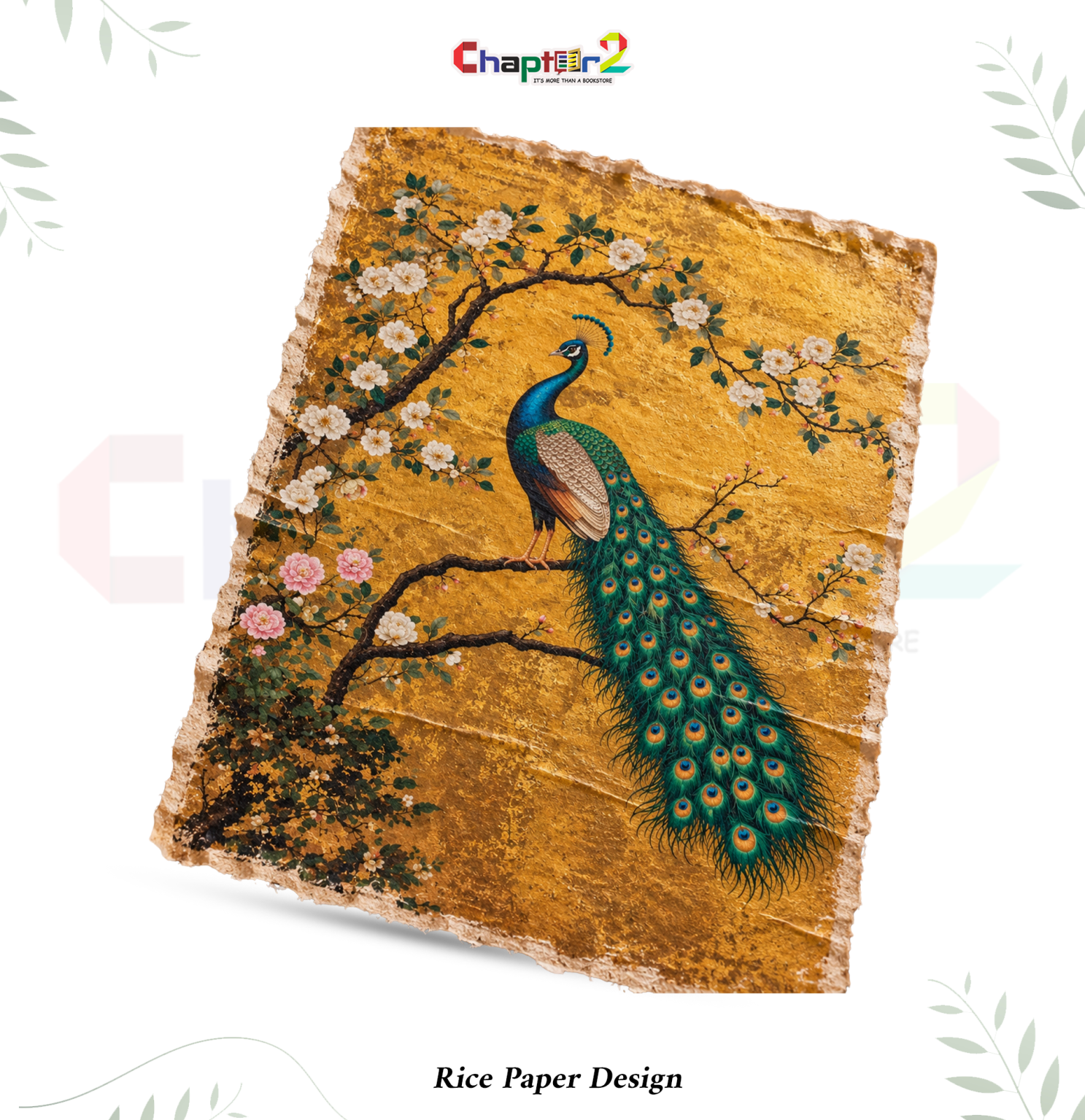 Gold Leaf Peacock Rice Paper | Decoupage Sheet