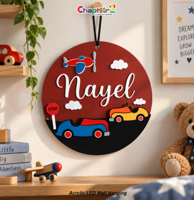 personalized custom acrylic LED wall hanging customized according to customer requirements with 3D cars airplane and name for kids room