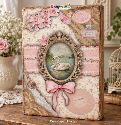 vintage swan rice paper design customized according to customer requirements with custom personal design printing