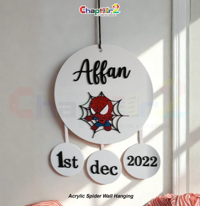 personalized custom acrylic spider wall hanging customized according to customer requirements with 3D superhero name and birthdate for kids room
