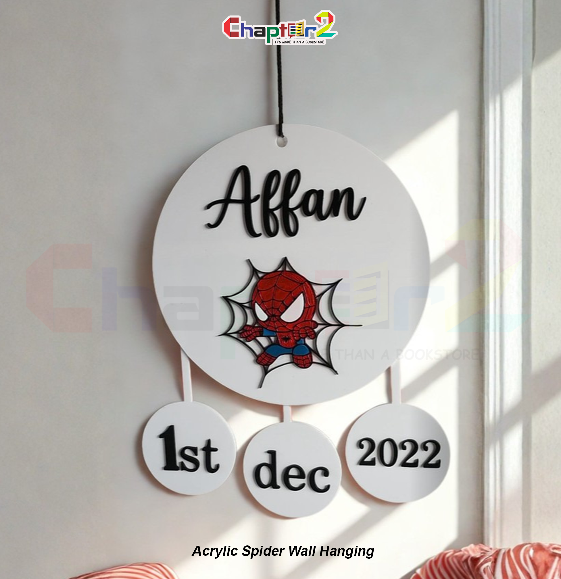 3a personalized custom acrylic spider wall hanging customized according to customer requirements with 3D superhero name and birthdate for kids room