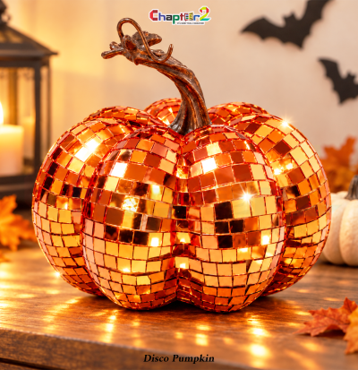 Jack-o'-lantern disco pumpkin medium size with glowing warm lights