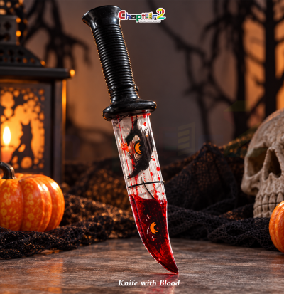 Horror slasher floating blood knife with moving liquid blade halloween prop