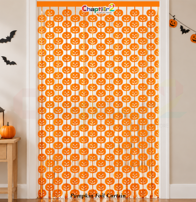 Jack-o'-lantern pumpkin foil curtain halloween fringe backdrop