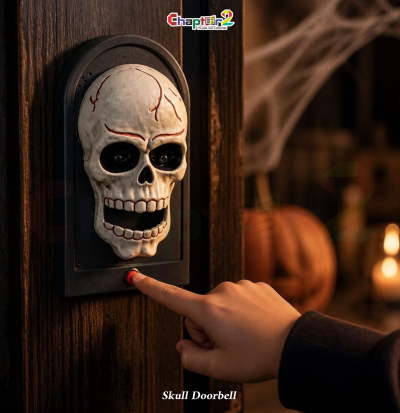 Skull doorbell 8 inch with horror sound for halloween decor