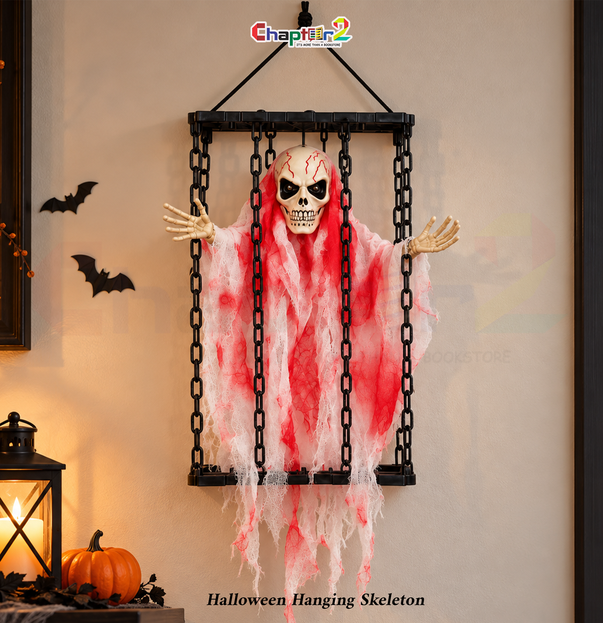 5402126a Caged skeleton halloween hanging skeleton vibrating with horror voice