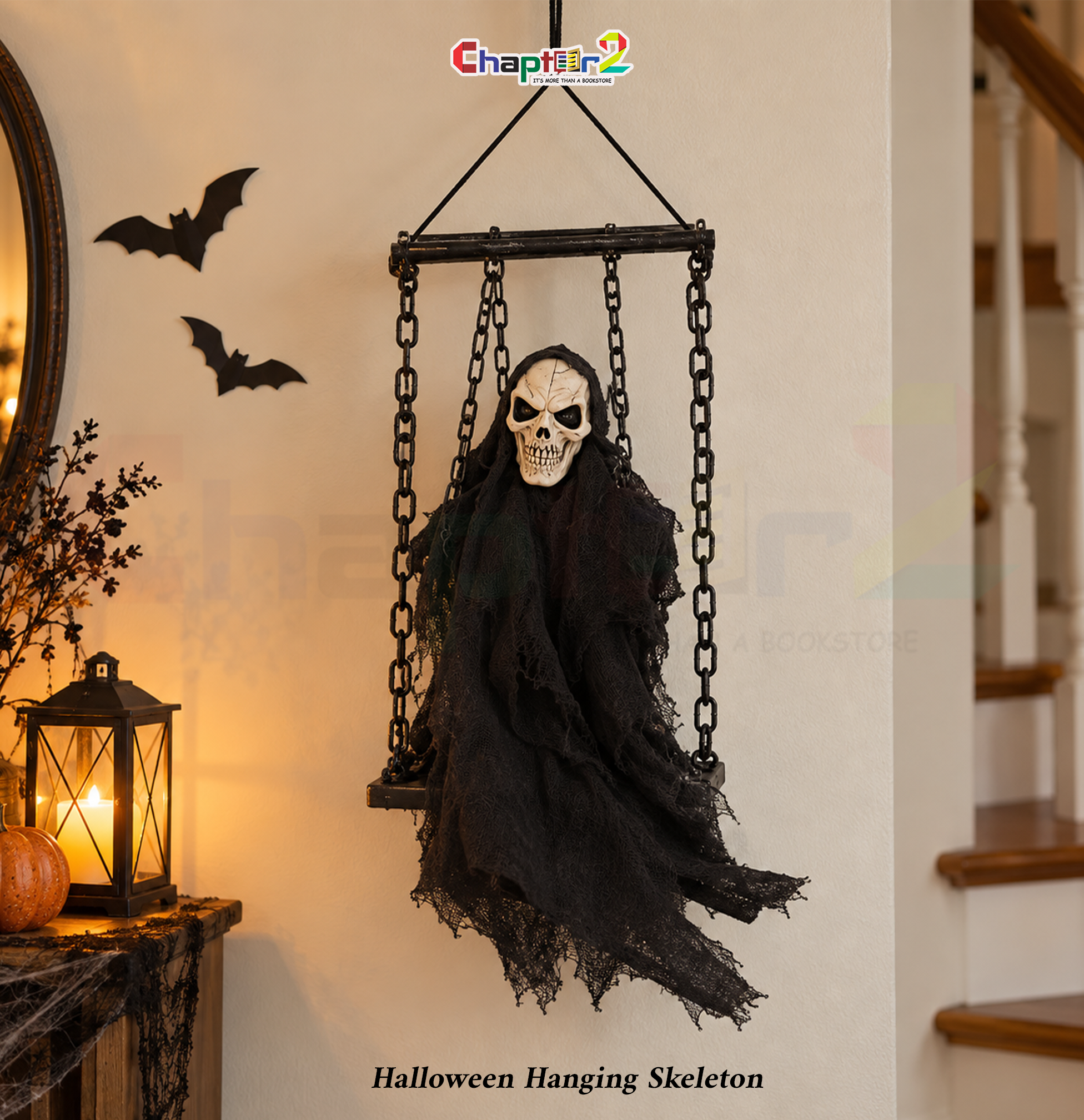 5402127a Grim reaper halloween hanging skeleton 22x10 inch vibrating horror voice