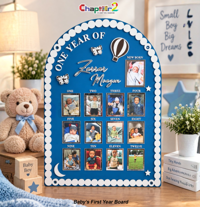 personalized baby's first year board customized according to customer requirements with 12 month photo slots and custom name